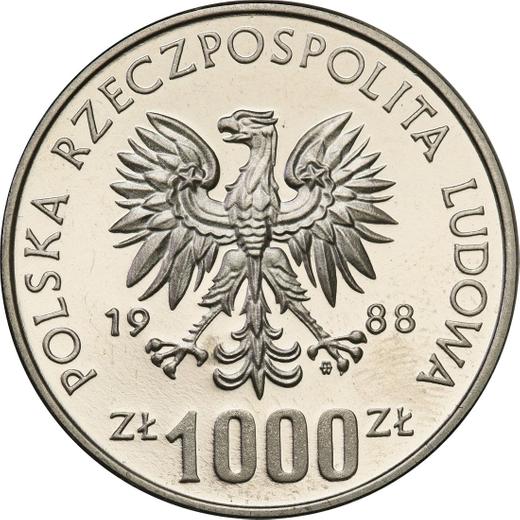 Аверс монеты - Пробные 1000 злотых 1988 года MW ET "Ядвига" Никель - цена  монеты - Польша, Народная Республика