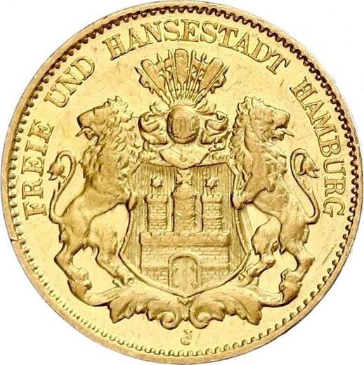 Аверс монеты - 10 марок 1898 года J "Гамбург" - цена золотой монеты - Германия, Германская Империя
