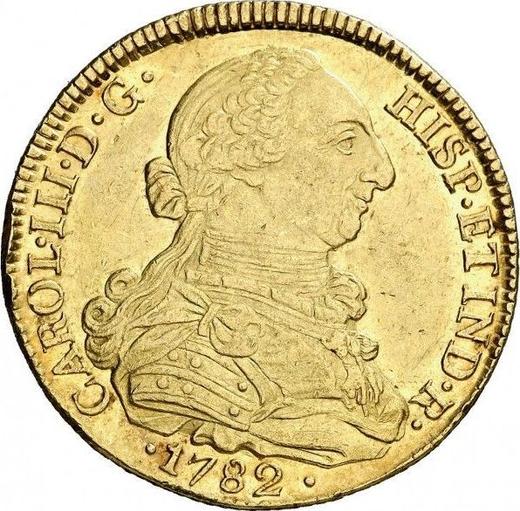 Аверс монеты - 8 эскудо 1782 года P SF - цена золотой монеты - Колумбия, Карл III