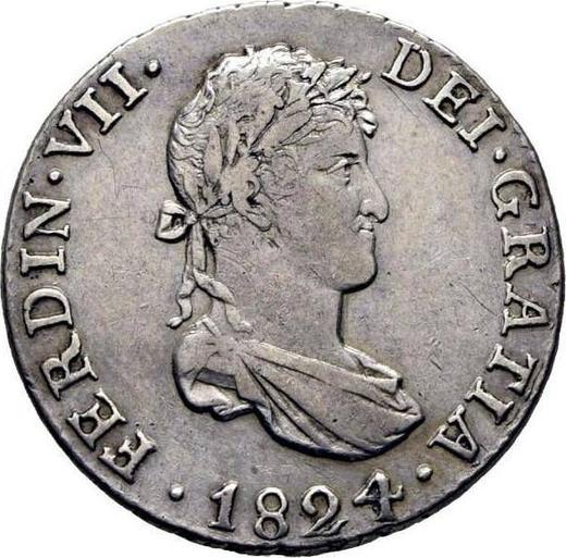 Аверс монеты - 2 реала 1824 года S JB - цена серебряной монеты - Испания, Фердинанд VII