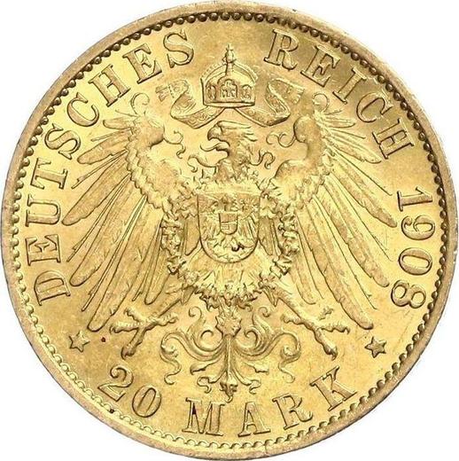 Reverso 20 marcos 1908 A "Prusia" - valor de la moneda de oro - Alemania, Imperio alemán