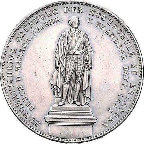 Rewers monety - Dwutalar 1843 "Akademia Erlangen" - cena srebrnej monety - Bawaria, Ludwik I