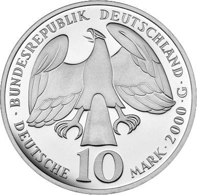 Реверс монеты - 10 марок 2000 года G "Бах" - цена серебряной монеты - Германия, ФРГ