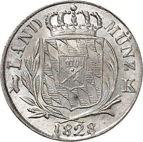 Реверс монеты - 1 крейцер 1828 года - цена серебряной монеты - Бавария, Людвиг I