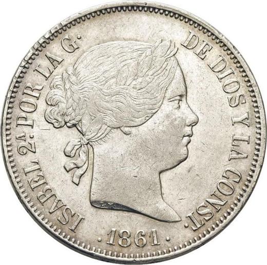 Obverse 20 Reales 1861 "Type 1855-1864" 6-pointed star - Silver Coin Value - Spain, Isabella II