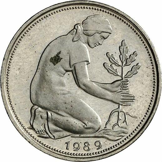 Реверс монеты - 50 пфеннигов 1989 года G - цена  монеты - Германия, ФРГ