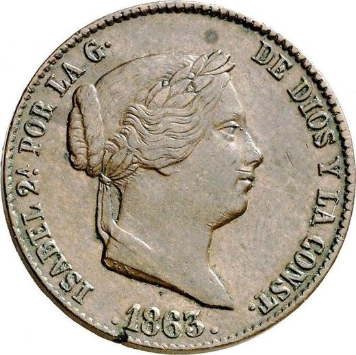 Аверс монеты - 25 сентимо реал 1863 года Ba - цена  монеты - Испания, Изабелла II