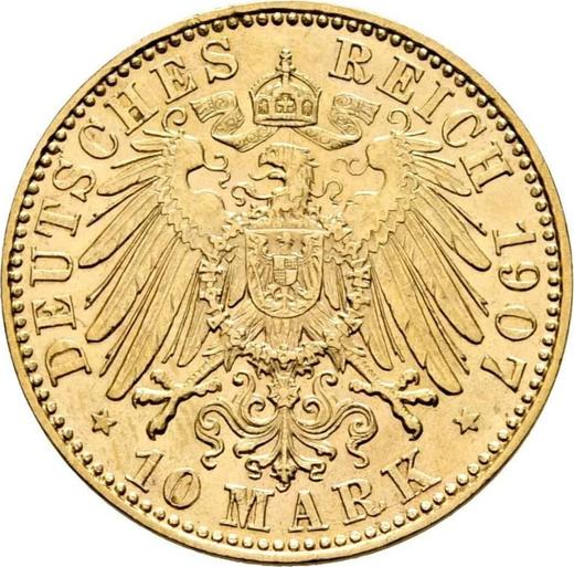 Reverso 10 marcos 1907 E "Sajonia" - valor de la moneda de oro - Alemania, Imperio alemán