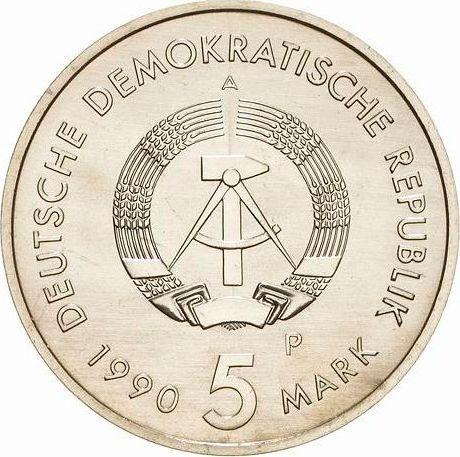 Reverse Pattern 5 Mark 1990 A "Mail" Post horn -  Coin Value - Germany, GDR