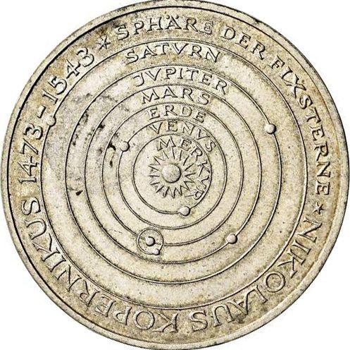 Аверс монеты - 5 марок 1973 года J "Коперник" Двойная надпись на гурте - цена серебряной монеты - Германия, ФРГ