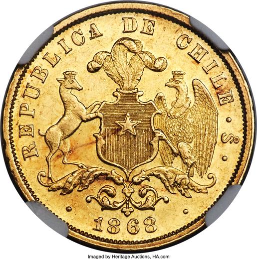 Аверс монеты - 5 песо 1868 года So - цена золотой монеты - Чили, Республика