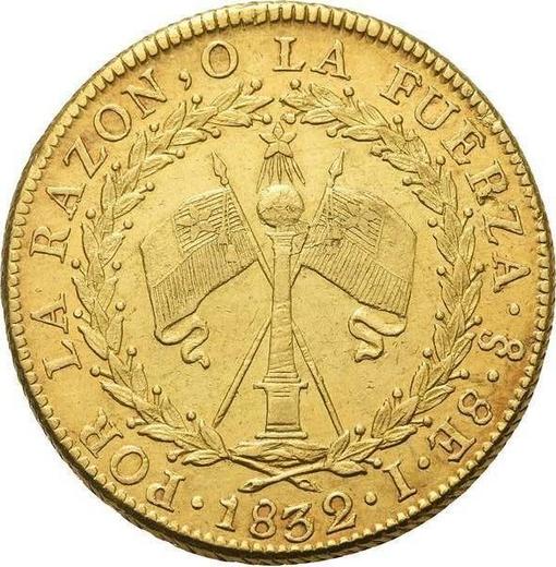 Reverso 8 escudos 1832 So I - valor de la moneda de oro - Chile, República