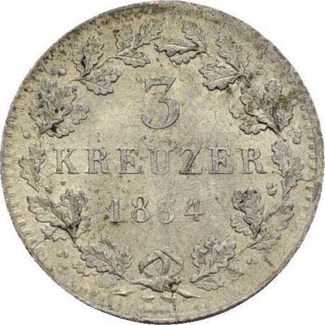 Реверс монеты - 3 крейцера 1854 года - цена серебряной монеты - Гессен-Дармштадт, Людвиг III