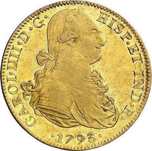 Аверс монеты - 8 эскудо 1793 года Mo FM - цена золотой монеты - Мексика, Карл IV