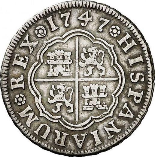 Реверс монеты - 1 реал 1747 года M J - цена серебряной монеты - Испания, Фердинанд VI