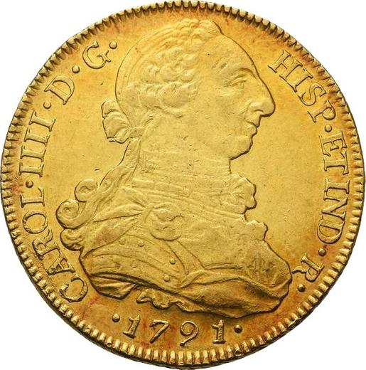 Anverso 8 escudos 1791 So DA "Tipo 1791-1808" - valor de la moneda de oro - Chile, Carlos IV