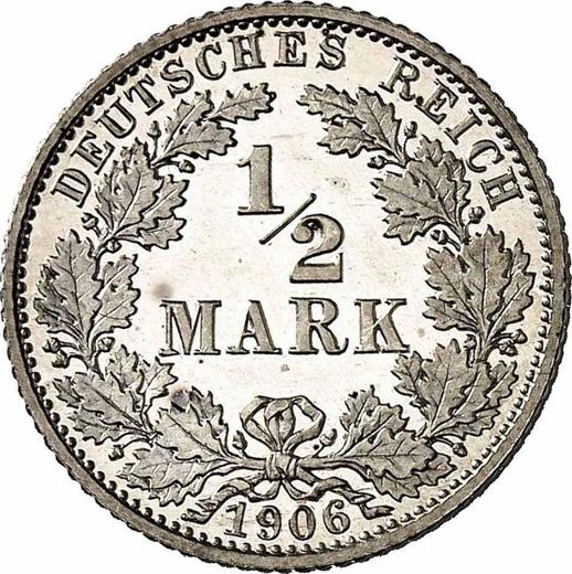 Аверс монеты - 1/2 марки 1906 года A "Тип 1905-1919" - цена серебряной монеты - Германия, Германская Империя