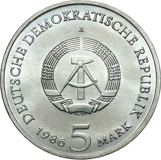 Reverse 5 Mark 1986 A "New palace" -  Coin Value - Germany, GDR