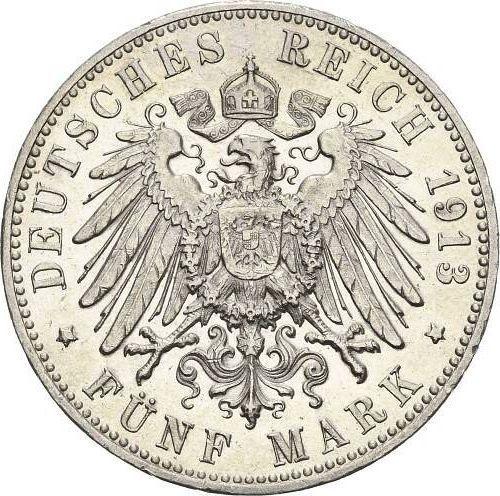 Reverso 5 marcos 1913 F "Würtenberg" - valor de la moneda de plata - Alemania, Imperio alemán