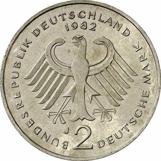 Reverse 2 Mark 1982 J "Theodor Heuss" -  Coin Value - Germany, FRG