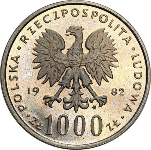 Аверс монеты - Пробные 1000 злотых 1982 года MW "Иоанн Павел II" Никель - цена  монеты - Польша, Народная Республика