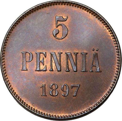 Реверс монеты - 5 пенни 1897 года - цена  монеты - Финляндия, Великое княжество