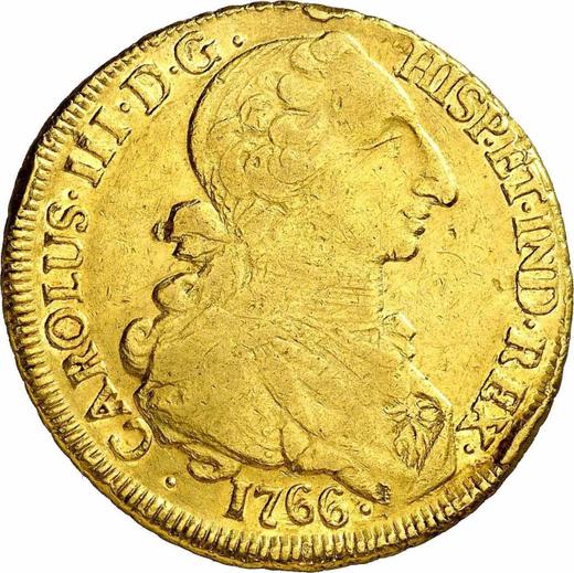 Anverso 8 escudos 1766 So J - valor de la moneda de oro - Chile, Carlos III