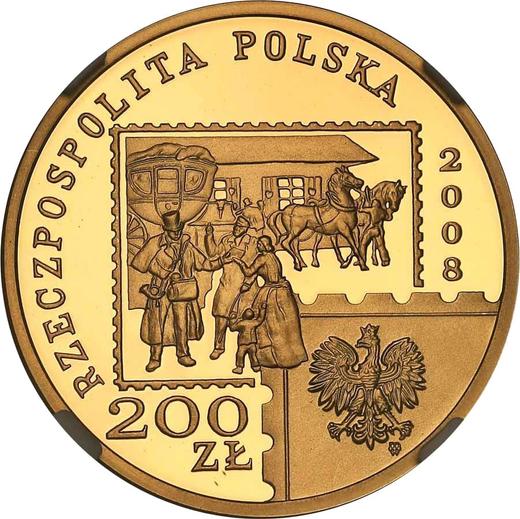 Anverso 200 eslotis 2008 MW RK "450 aniversario del correo polaco" - valor de la moneda de oro - Polonia, República moderna