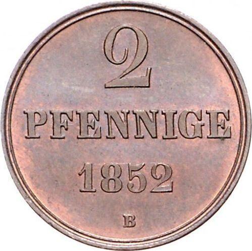 Реверс монеты - 2 пфеннига 1852 года B - цена  монеты - Ганновер, Георг V
