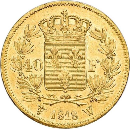 Reverse 40 Francs 1818 W "Type 1816-1824" Lille - France, Louis XVIII