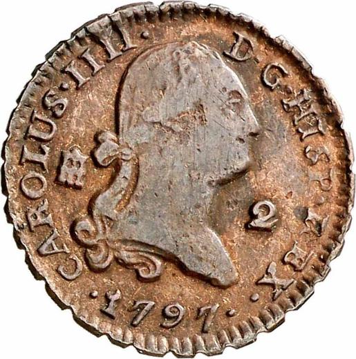Аверс монеты - 2 мараведи 1797 года - цена  монеты - Испания, Карл IV