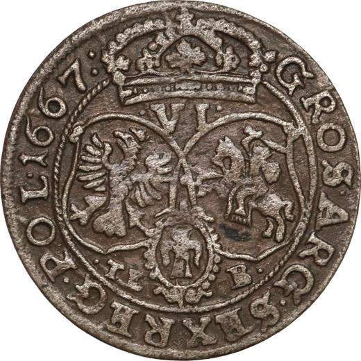 Reverso Szostak (6 groszy) 1667 TLB "Retrato en marco redondo" - valor de la moneda de plata - Polonia, Juan II Casimiro