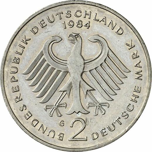 Reverso 2 marcos 1984 G "Konrad Adenauer" - valor de la moneda  - Alemania, RFA