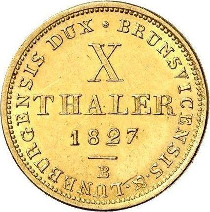 Реверс монеты - 10 талеров 1827 года B - цена золотой монеты - Ганновер, Георг IV