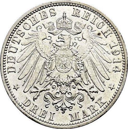 Reverso 3 marcos 1914 D "Bavaria" - valor de la moneda de plata - Alemania, Imperio alemán