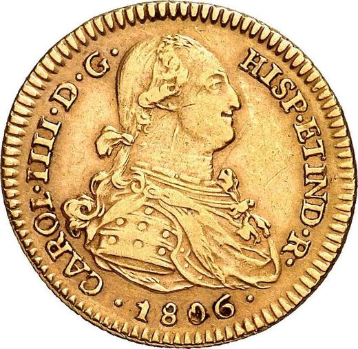 Аверс монеты - 2 эскудо 1806 года PTS PJ - цена золотой монеты - Боливия, Карл IV