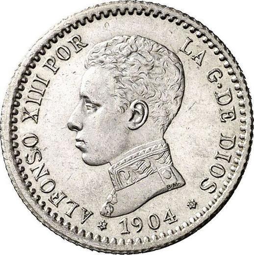 Аверс монеты - 50 сентимо 1904 года PCV - цена серебряной монеты - Испания, Альфонсо XIII