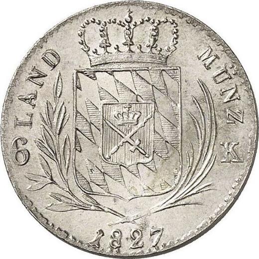 Реверс монеты - 6 крейцеров 1827 года - цена серебряной монеты - Бавария, Людвиг I