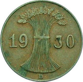 Reverso 1 Reichspfennig 1930 D - valor de la moneda  - Alemania, República de Weimar