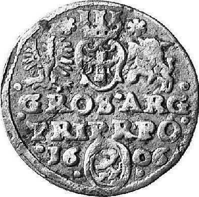 Reverso Trojak (3 groszy) 1606 C "Casa de moneda de Cracovia" - valor de la moneda de plata - Polonia, Segismundo III