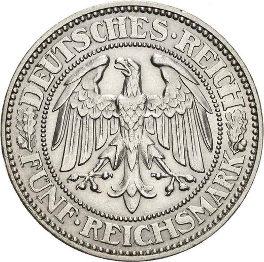 Аверс монеты - 5 рейхсмарок 1928 года A "Дуб" - цена серебряной монеты - Германия, Bеймарская республика