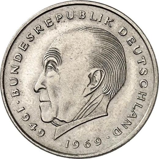 Аверс монеты - 2 марки 1969-1987 года "Аденауэр" Гурт гладкий - цена  монеты - Германия, ФРГ