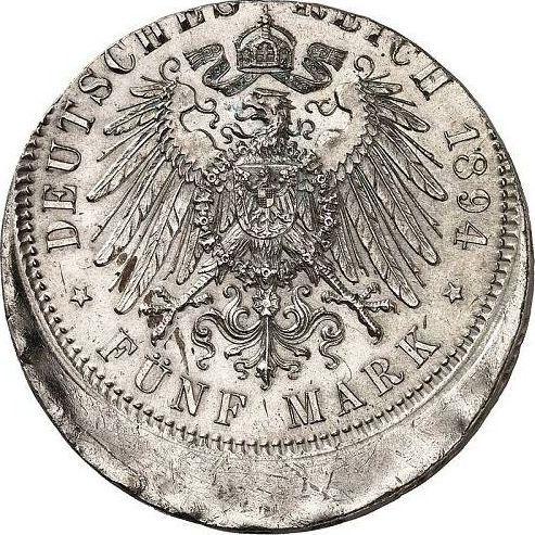 Reverso 5 marcos 1891-1908 "Prusia" Desplazamiento del sello - valor de la moneda de plata - Alemania, Imperio alemán