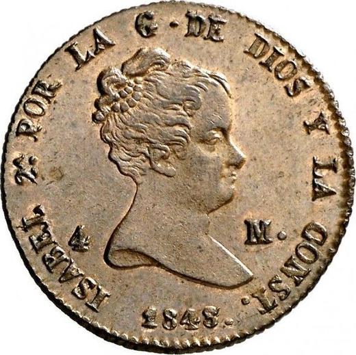 Аверс монеты - 4 мараведи 1848 года - цена  монеты - Испания, Изабелла II