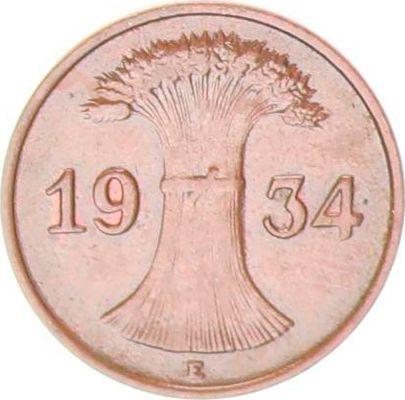 Реверс монеты - 1 рейхспфенниг 1934 года E - цена  монеты - Германия, Bеймарская республика