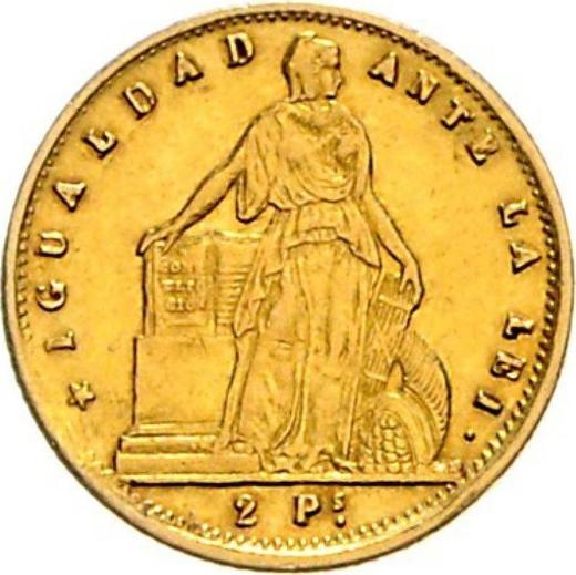 Reverso 2 pesos 1860 - valor de la moneda de oro - Chile, República
