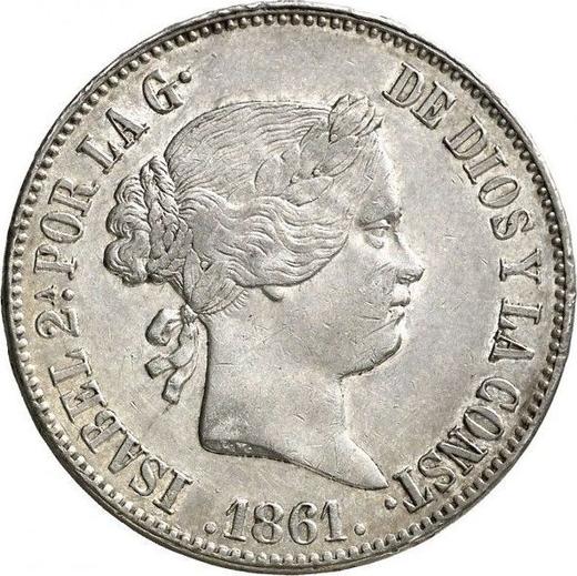 Аверс монеты - 10 реалов 1861 года Шестиконечные звёзды - цена серебряной монеты - Испания, Изабелла II