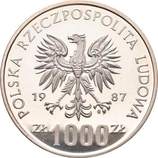 Obverse Pattern 1000 Zlotych 1987 MW ET "XV Winter Olympic Games - Calgary 1988" Silver - Silver Coin Value - Poland, Peoples Republic