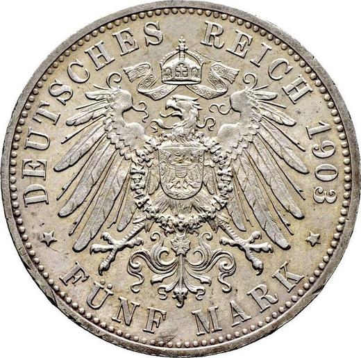 Реверс монеты - 5 марок 1903 года F "Вюртемберг" - цена серебряной монеты - Германия, Германская Империя