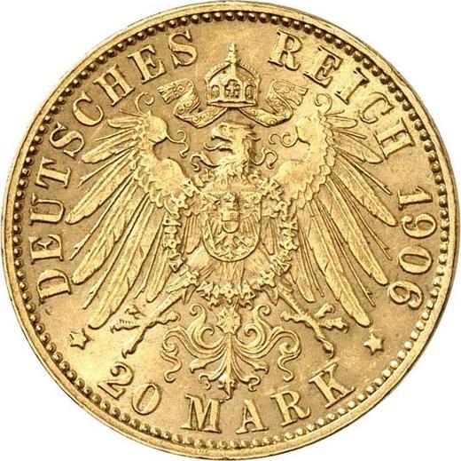 Реверс монеты - 20 марок 1906 года J "Бремен" - цена золотой монеты - Германия, Германская Империя